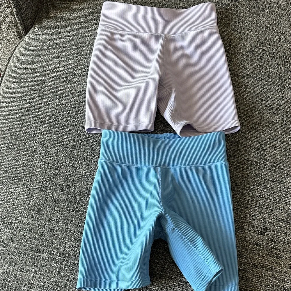 GAP Ribbed High-Waist Biker Shorts — Lavender & Sky Blue